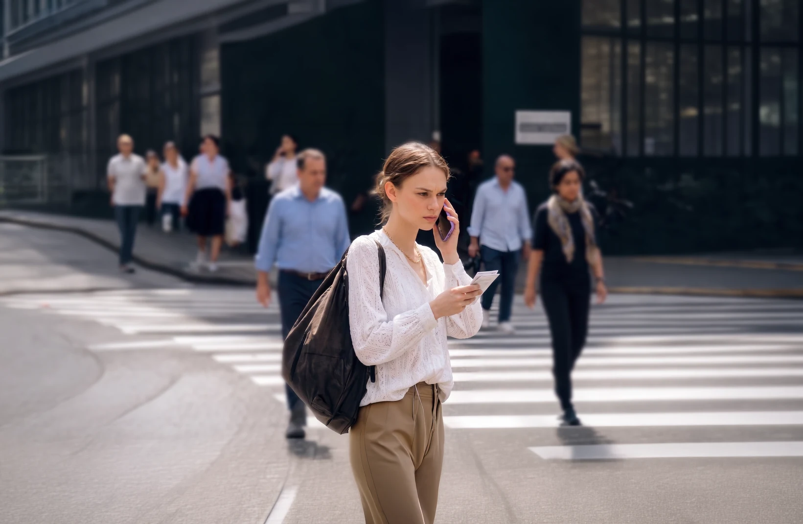 Persona revisando su teléfono en la calle