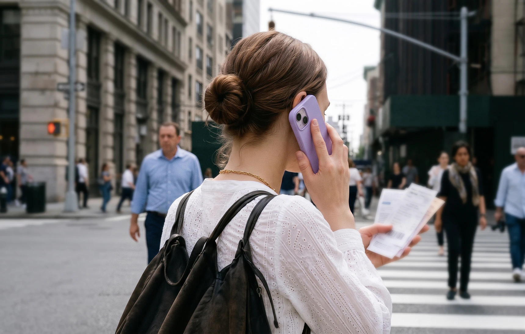 Persona hablando por teléfono en la calle