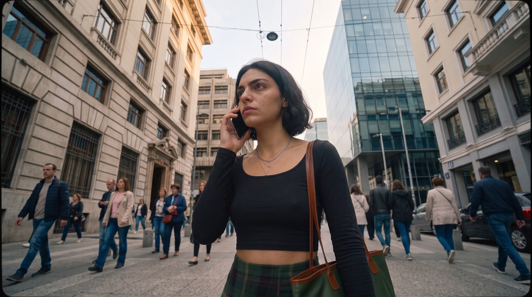 Mujer hablando por teléfono en la calle