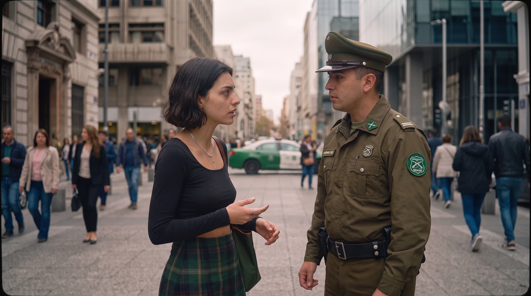 Persona conversando con un carabinero en la calle
