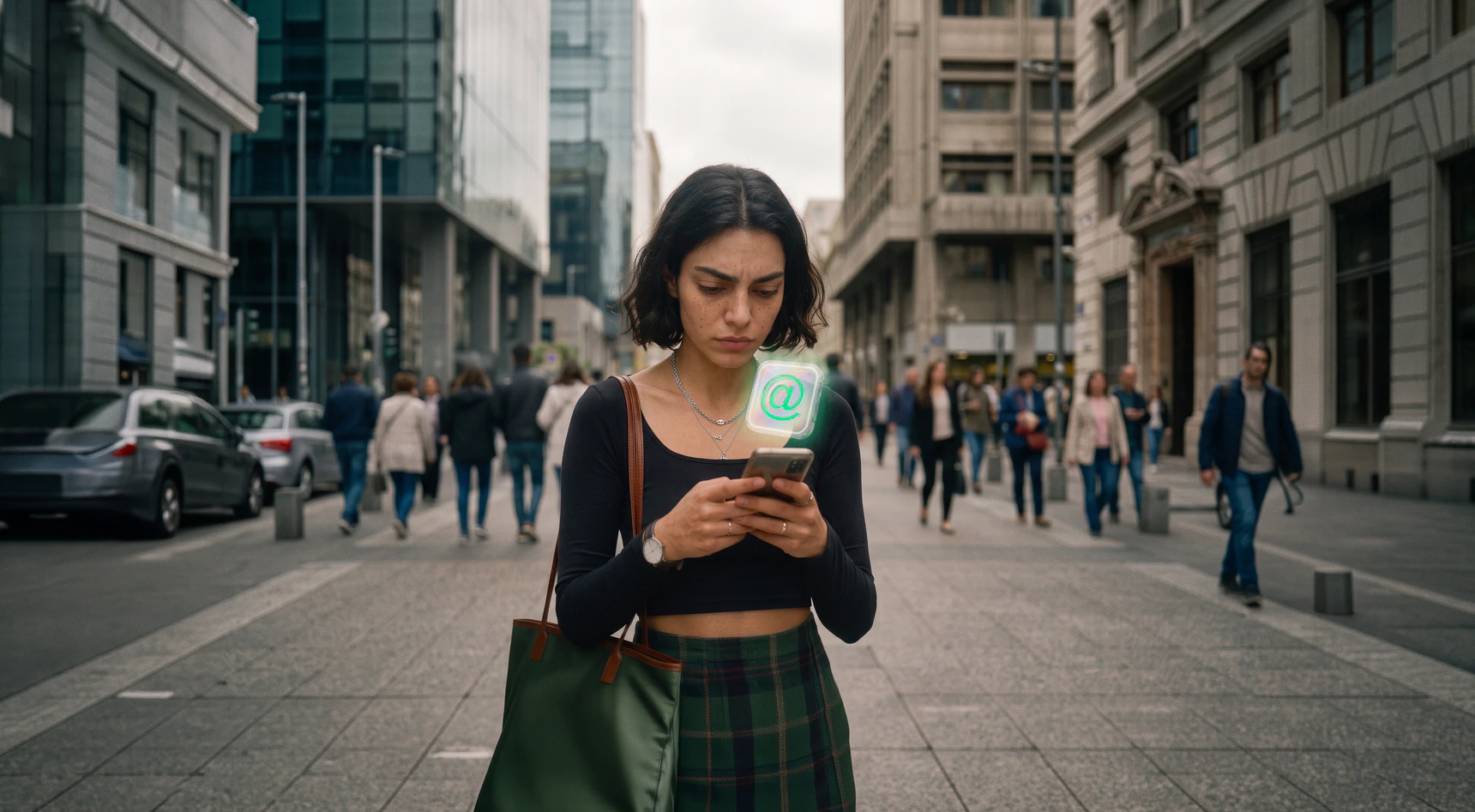 Persona revisando su teléfono con un ícono de correo