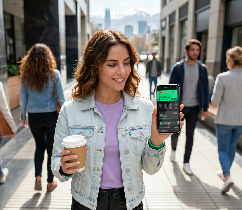 Hombre con bolsas de compra mostrando la App Tenpo en su celular